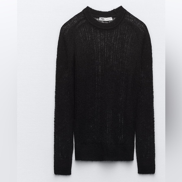 NWT Zara Black Open Knit Sweater - Picture 6 of 15